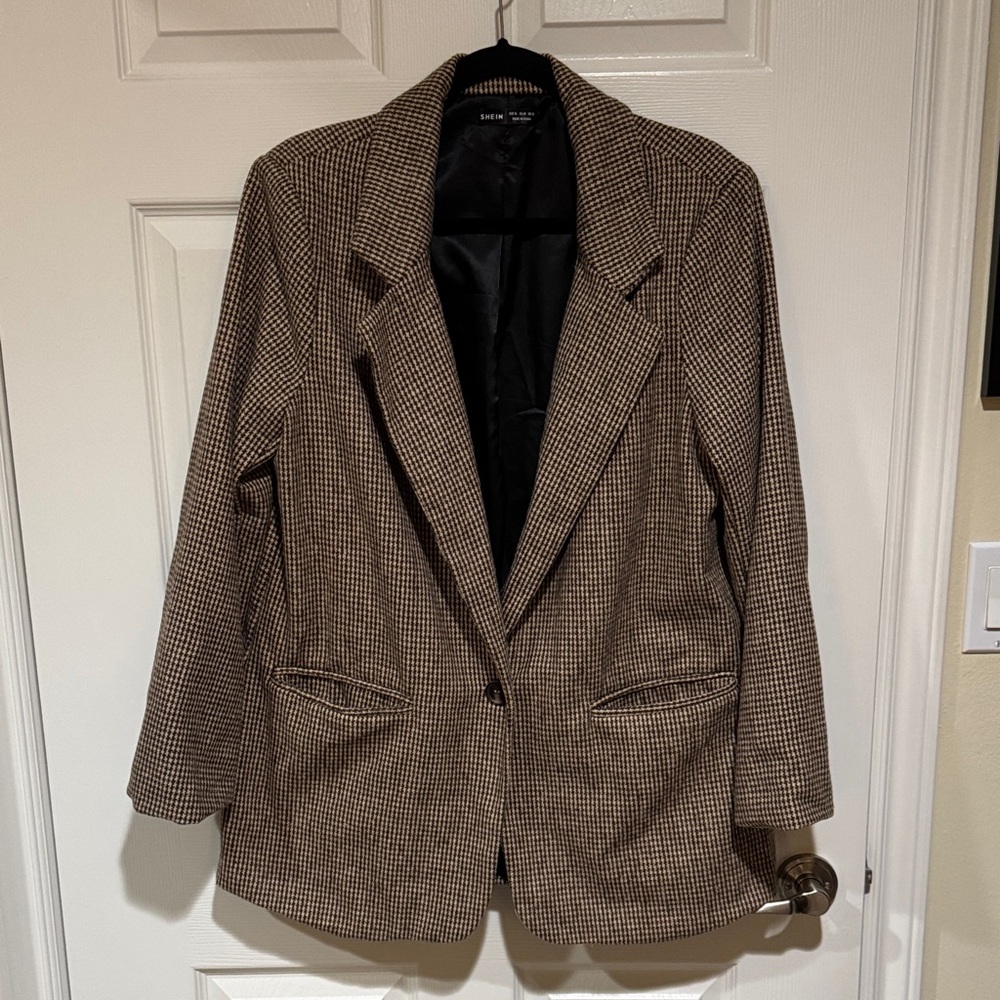 SHEIN Black and Brown Houndstooth Coat